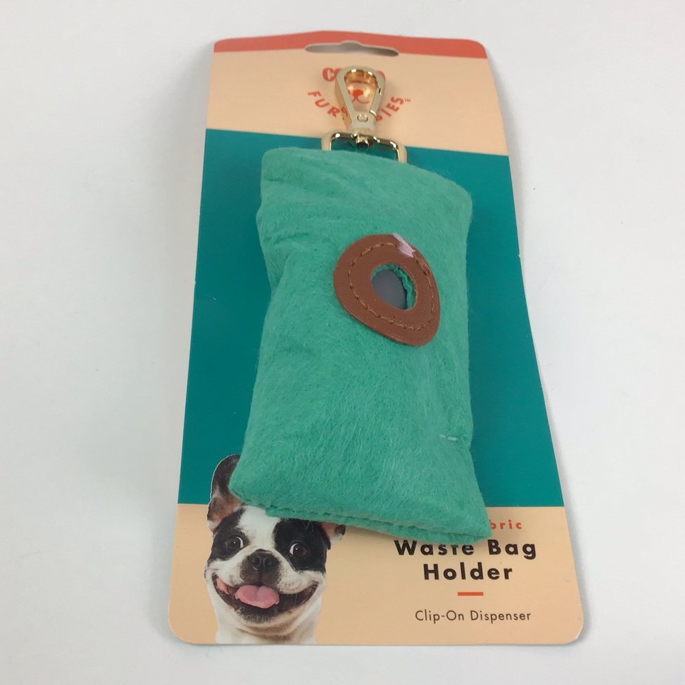 Cosmo Furbabies Felted Fabric Dog Waste Bag Holder with Clip-on Dispenser Teal
